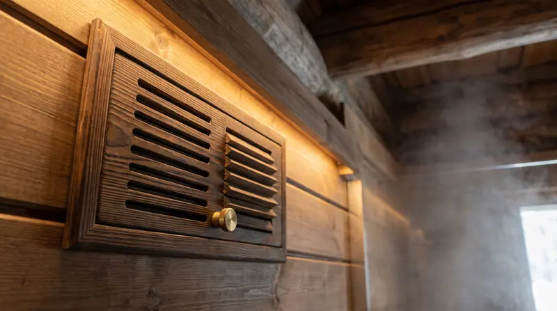 Kisi ventilasi kayu dengan bilah yang bisa diatur — sirkulasi terkontrol