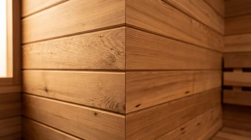 Sambungan sudut presisi — detail pengerjaan sauna di Medan