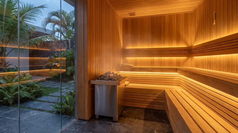 Jasa pembuatan sauna di Medan — interior sauna kayu cedar oleh Kontraktor Sauna Medan