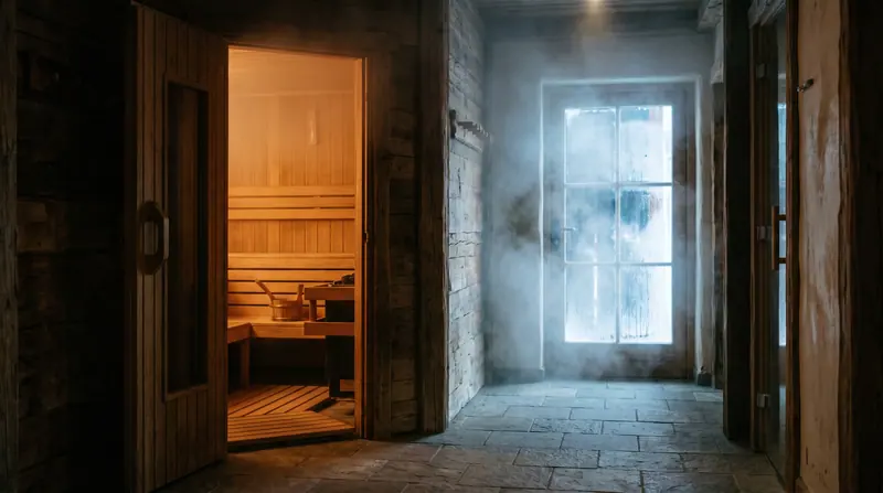 Perbedaan sauna dan steam room: kayu cedar hangat vs mosaik beruap di balik kaca