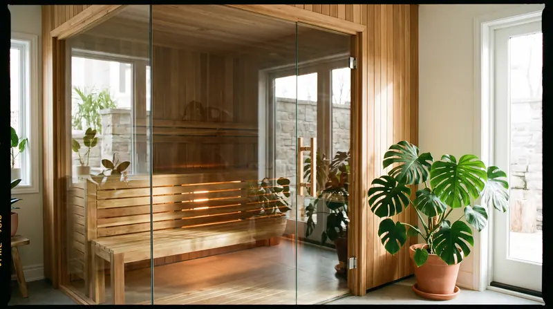 Sauna 4 orang — Indoor keluarga — red cedar, dua dinding kaca