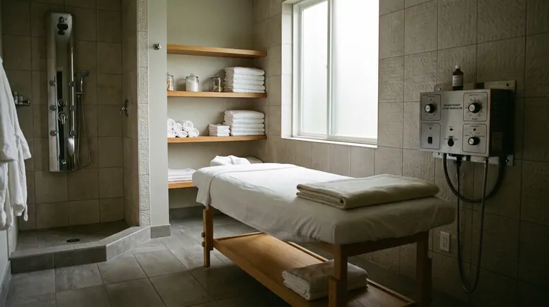 Peralatan wellness dan spa: meja pijat dan panel hidroterapi di Medan