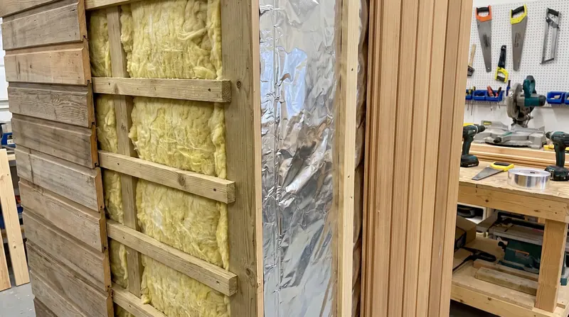 Lapisan dinding: rockwool + foil — detail pengerjaan sauna di Medan